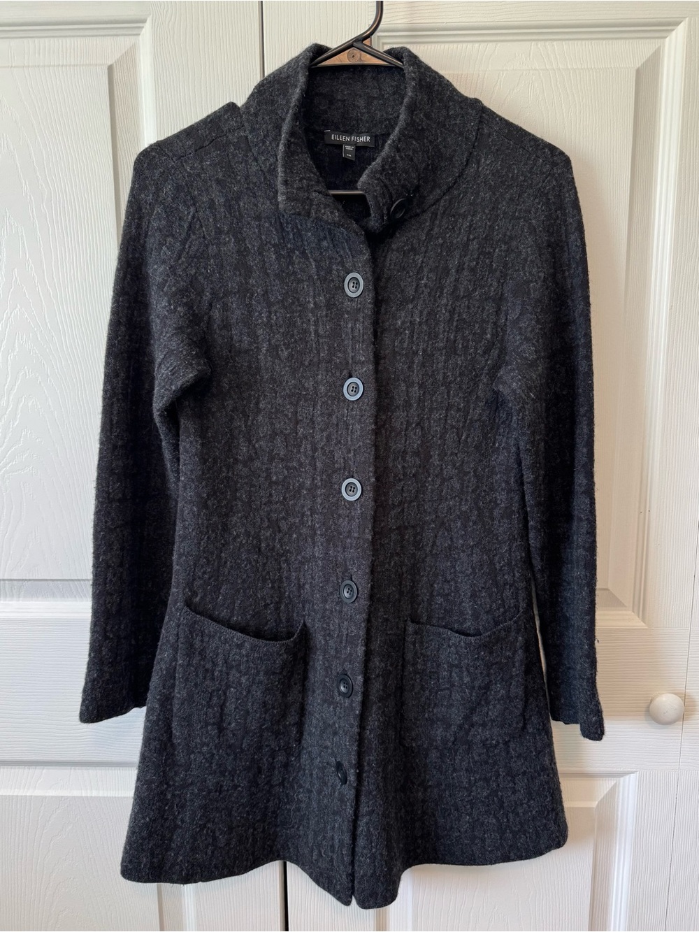 Eileen Fisher Dark Gray Button Up Cardigan Wool Blend Duster - Women's Size XS